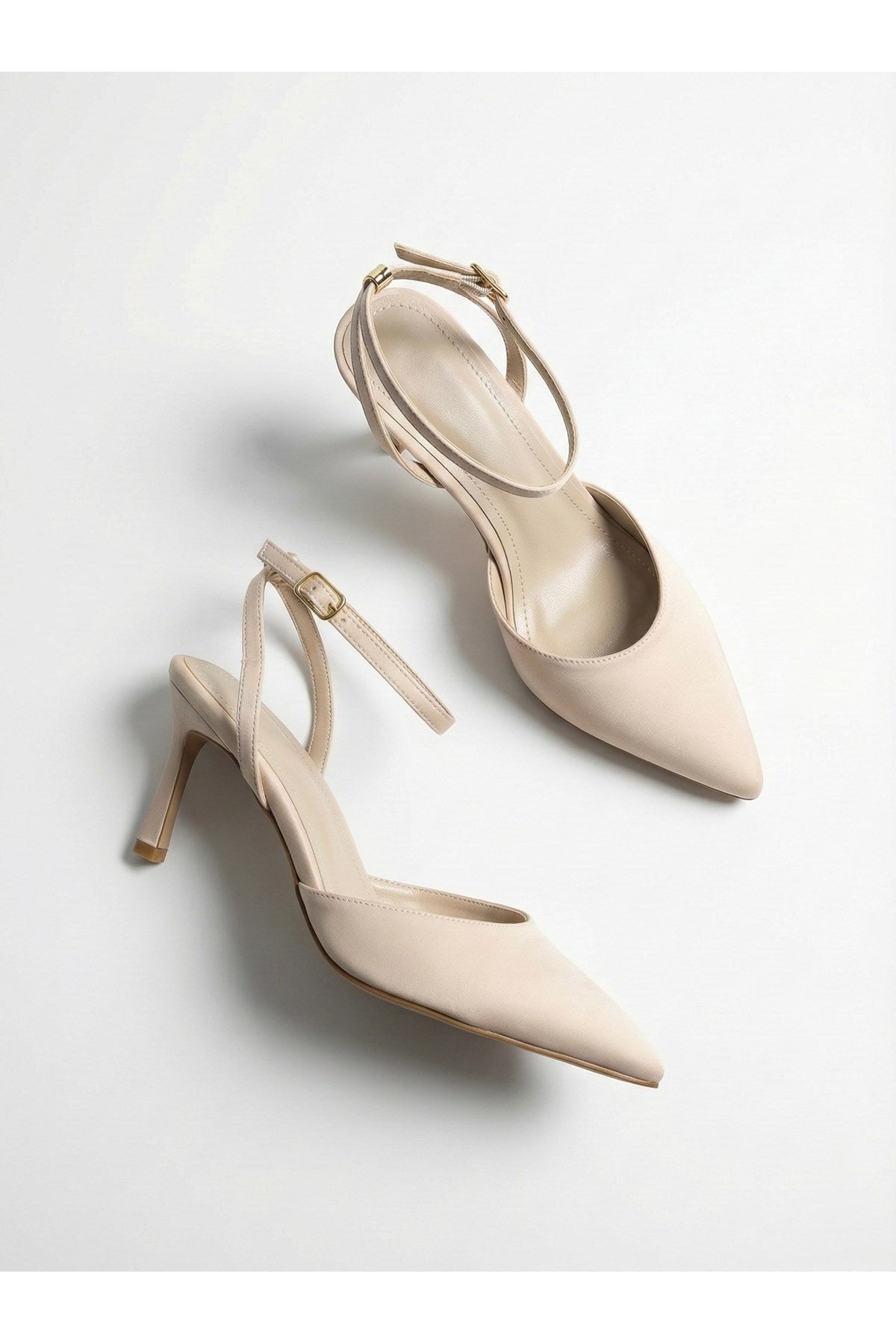 Kadın Saten Bilekten Bağlamalı Sivri Burun İnce Topuklu Stiletto Abiye Gece Ayakkabısı