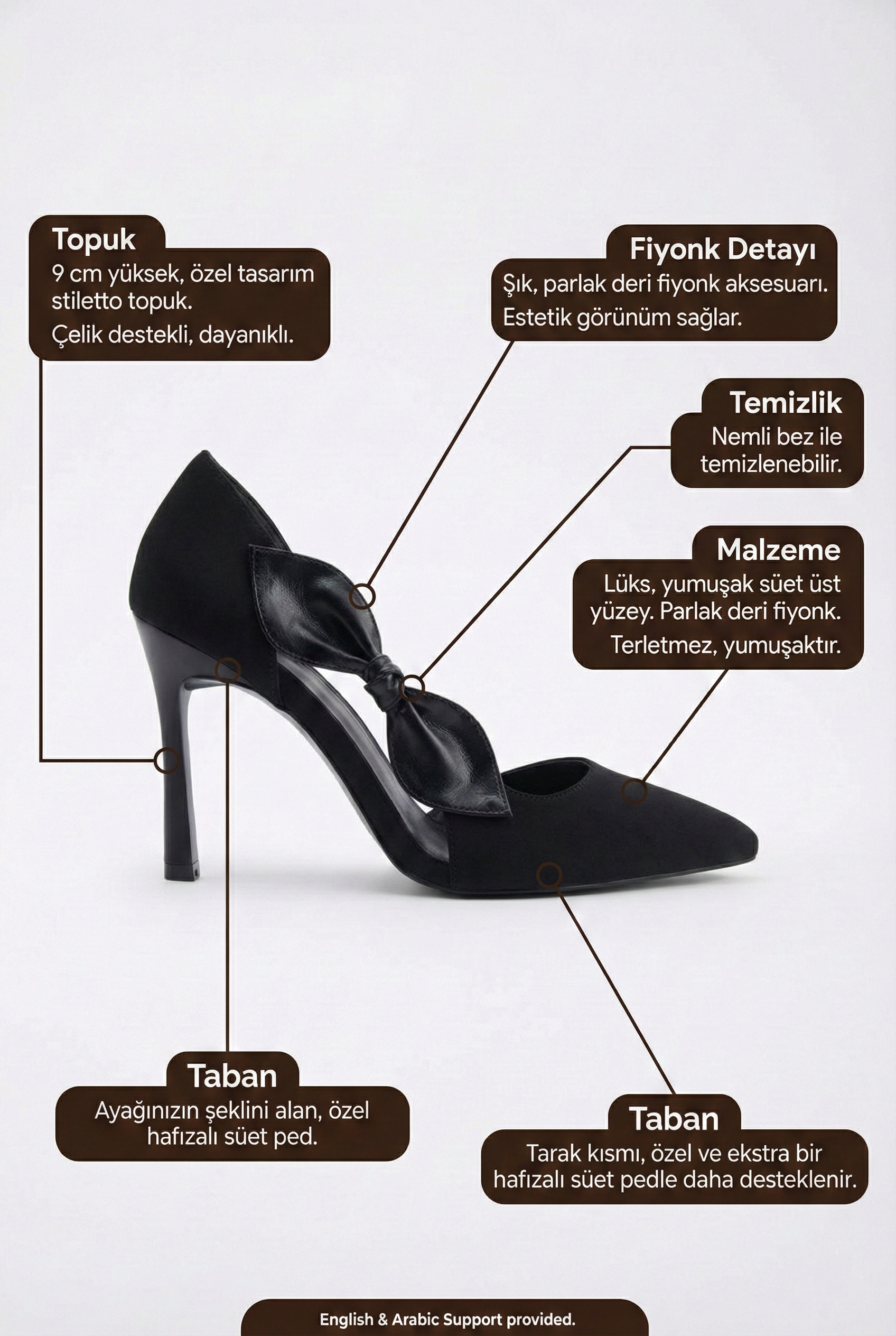  Kadın Saten Fiyonklu Sivri Burun 9 cm İnce Topuklu Stiletto Abiye Ayakkabı