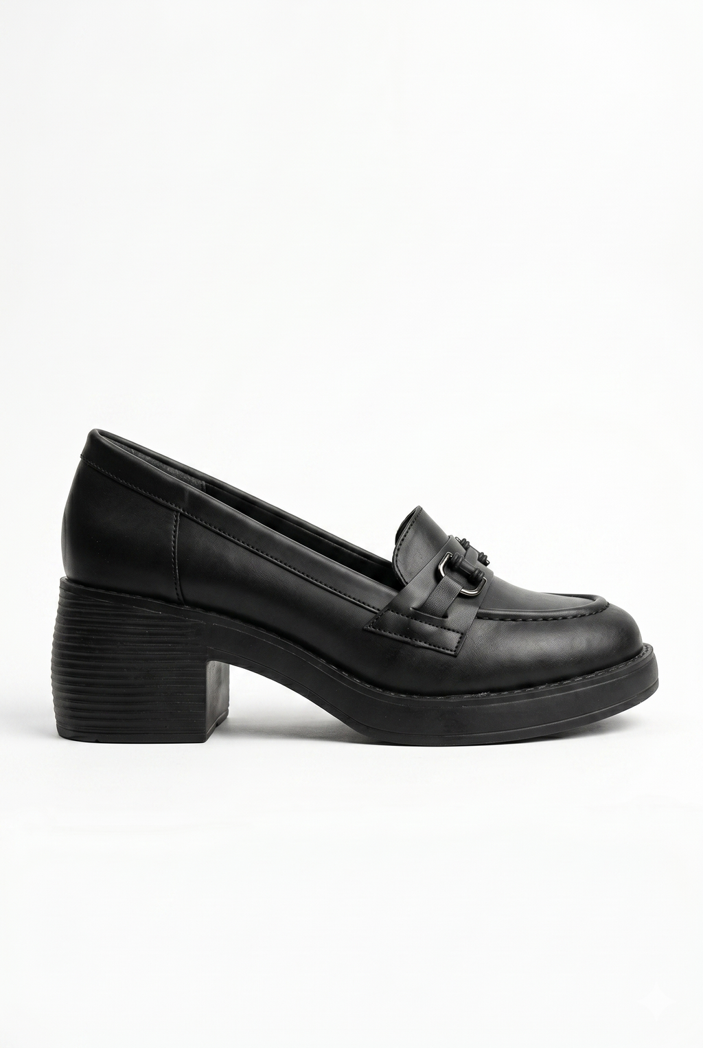 Kadın Siyah Kalın Tabanlı Tokalı Platform Topuklu Günlük Loafer Casual Ayakkabı