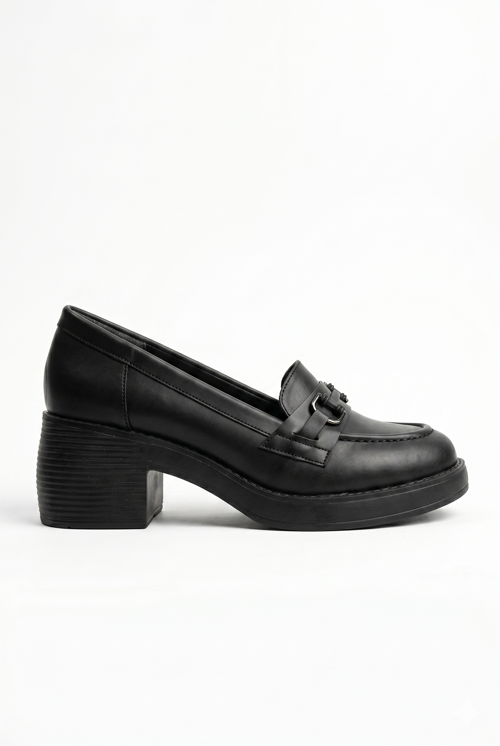 Kadın Siyah Kalın Tabanlı Tokalı Platform Topuklu Günlük Loafer Casual Ayakkabı
