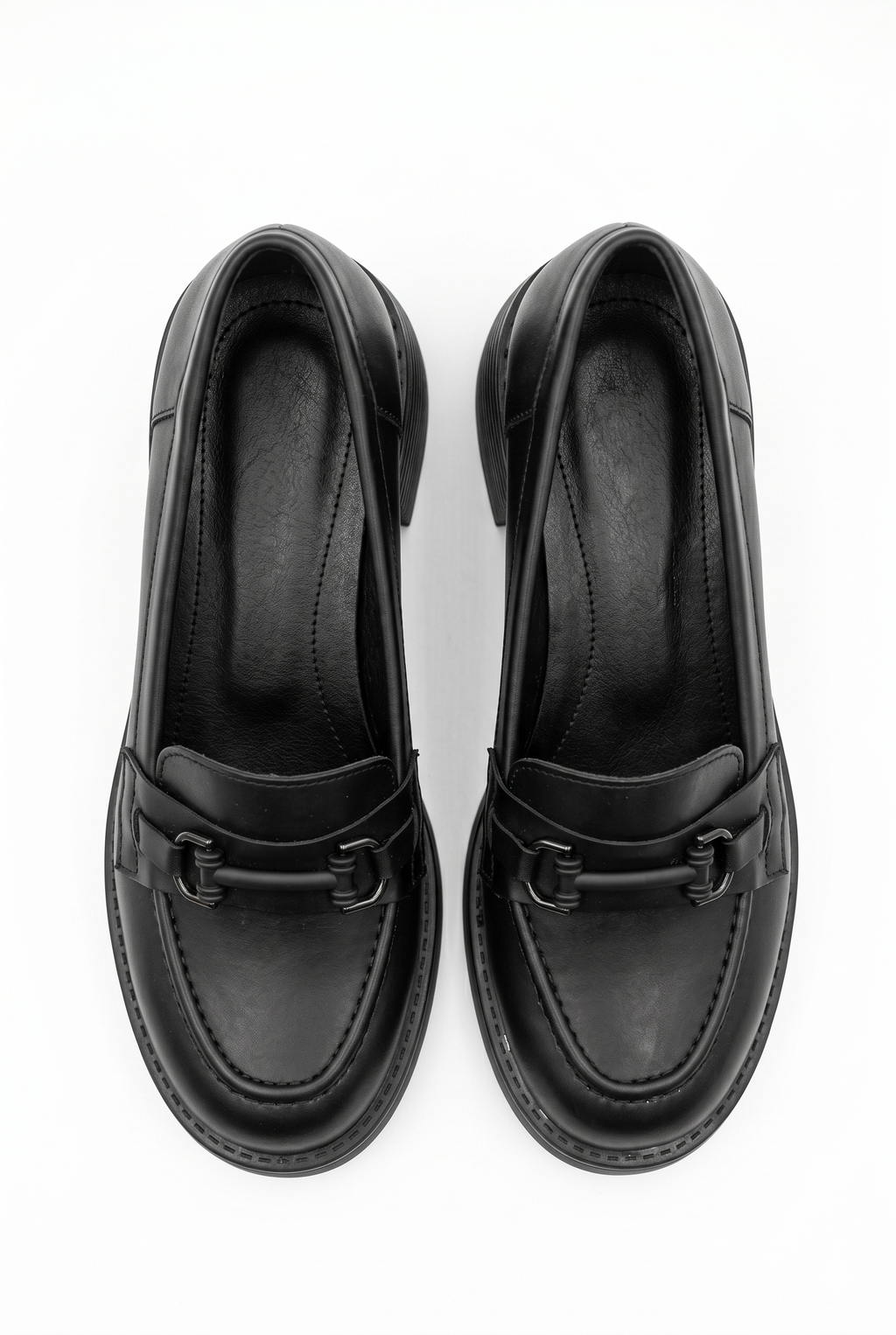 Kadın Siyah Kalın Tabanlı Tokalı Platform Topuklu Günlük Loafer Casual Ayakkabı