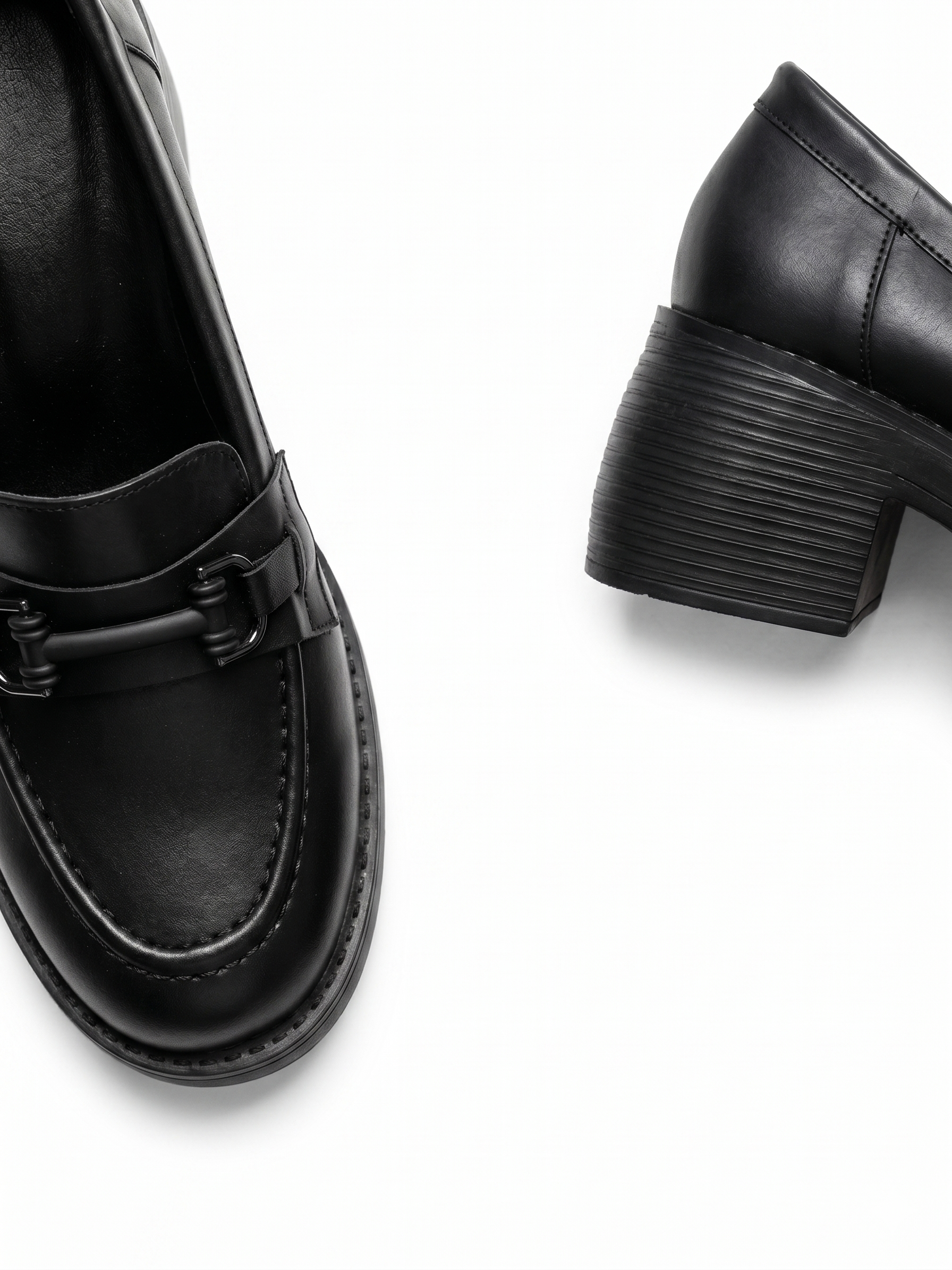 Kadın Siyah Kalın Tabanlı Tokalı Platform Topuklu Günlük Loafer Casual Ayakkabı