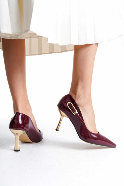 KADIN  Stiletto Yandan Gold Tokalı  Rugan Arkası Kapalı Şık Kadın Stiletto