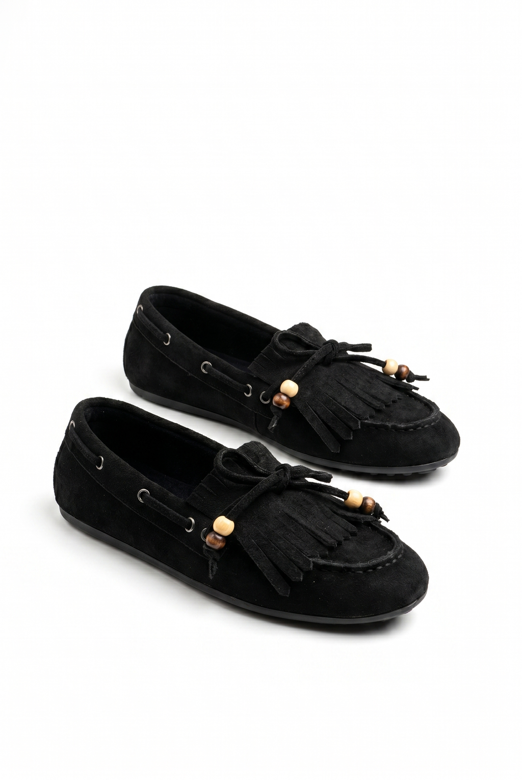 Püsküllü Boncuk Detaylı Süet Makosen Loafer Ayakkabı