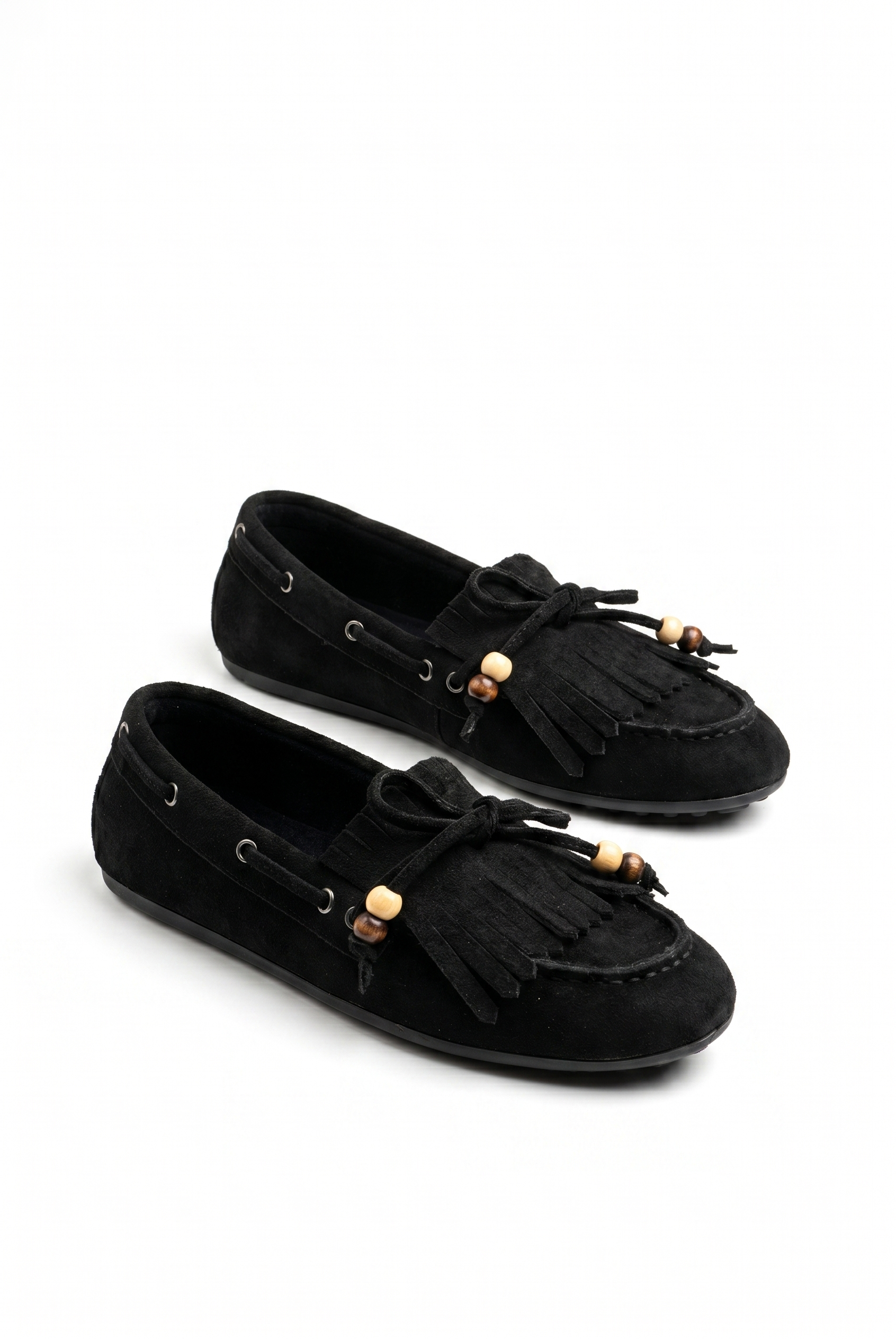 Püsküllü Boncuk Detaylı Süet Makosen Loafer Ayakkabı
